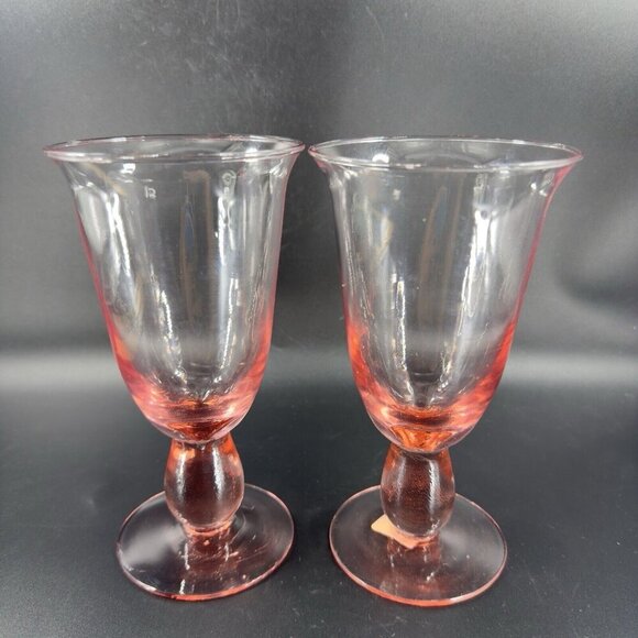 MIKASA Glass Tall Pink Glasses Cups Made In Mexico Goblet Drinking Glasses Set 2 - Picture 9 of 11